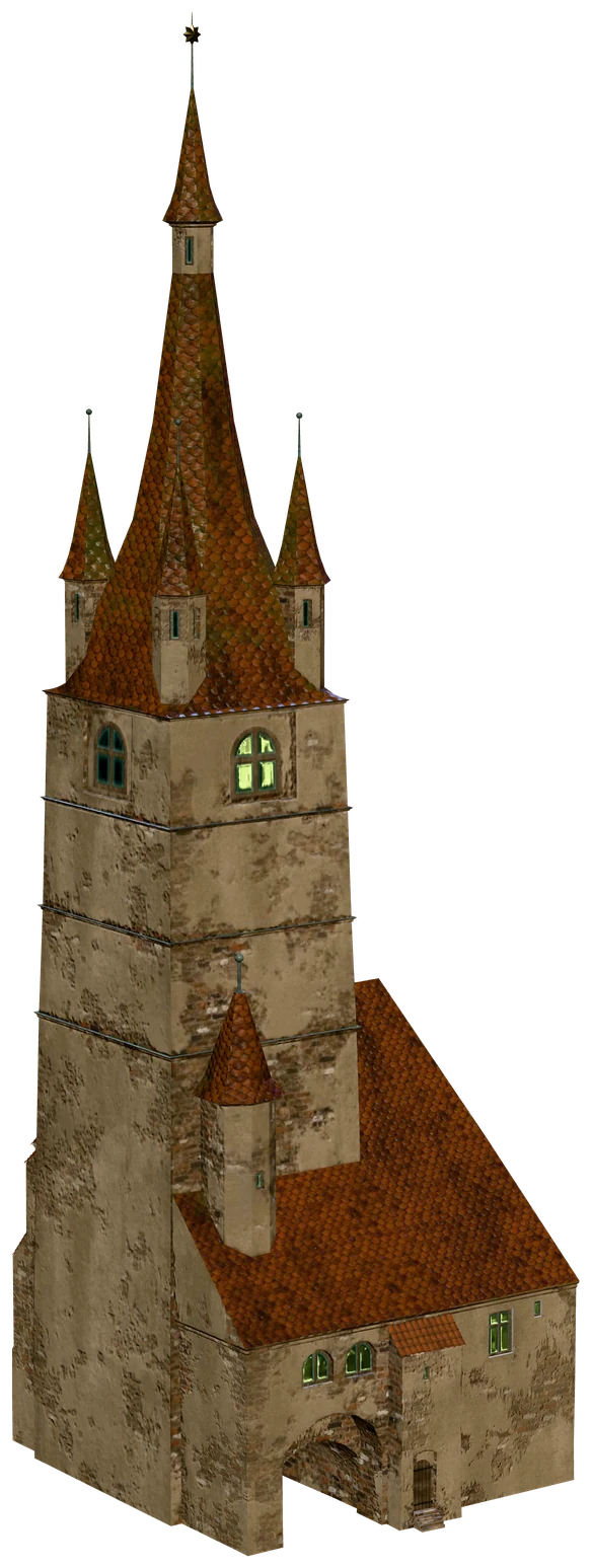 Turnul Sfatului din Sibiu în 1588, forma renaștere, reconstrucție 3D