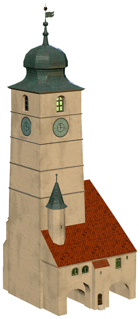 Turnul Sfatului din Sibiu în 1826, forma neoclasic, reconstrucție 3D